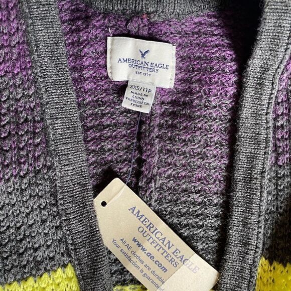 American Eagle Multi Color Sweater Cardigan Open Front NEW Women’s Size XXS - Picture 4 of 7